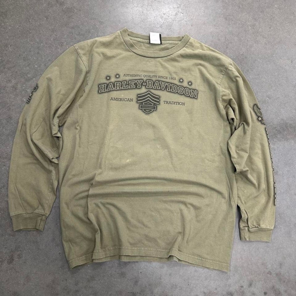 Harley Davidson khaki long sleeve graphic t-shirt Size XL
